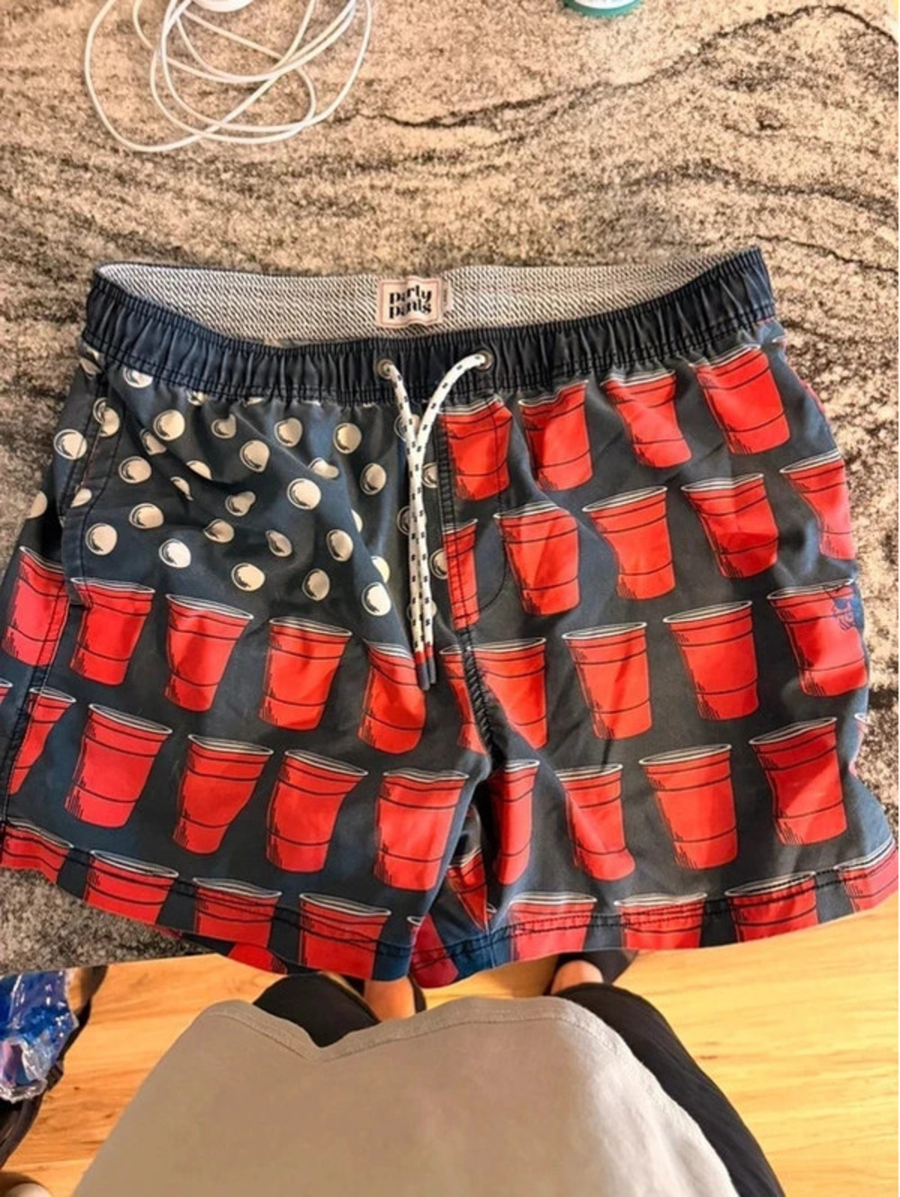Party Pants Red Solo Cup Print Swim Trunks